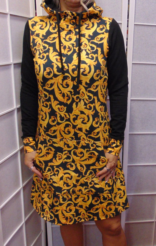 Mikinové šaty s kapucí - ornament S - XXXL