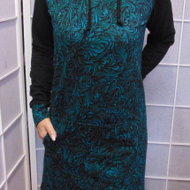 Mikinové šaty s kapucí - zeleno-modrý ornament S - XXXL