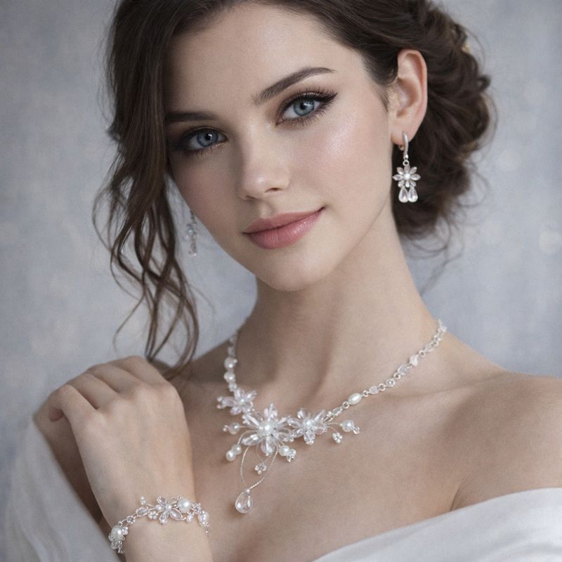 Svatební šperkový set s květinami (náhrdelník, náušnice a náramek)