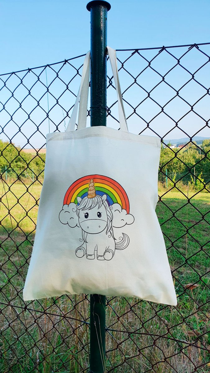 Plátěná taška Jednorožec barevná duha