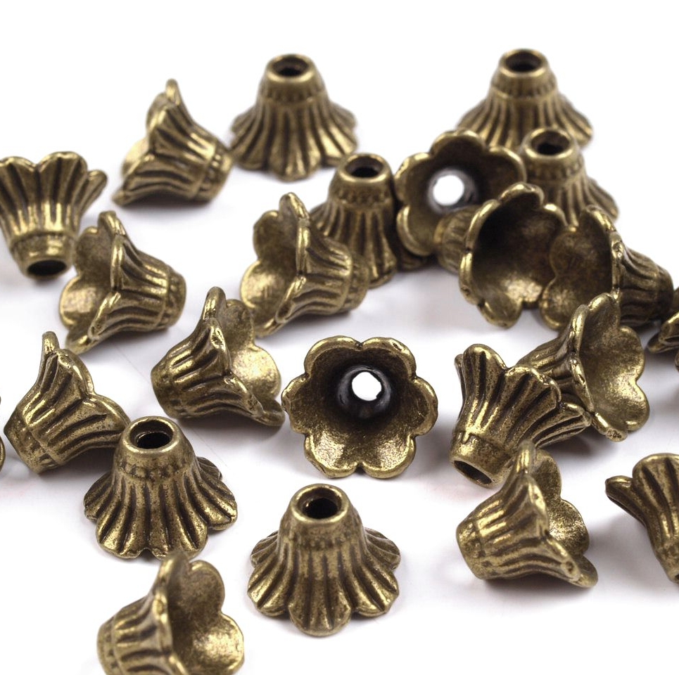 Kaplík zvoneček 8x10mm - 2 ks - staromosazný