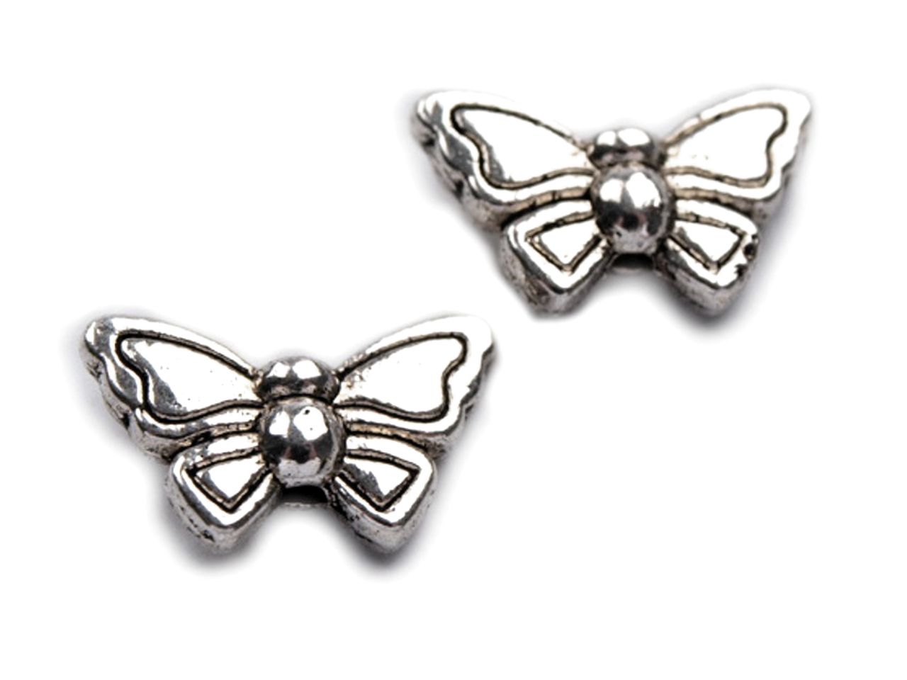 Kovový korálek motýlek 8x15mm - 4ks - platina