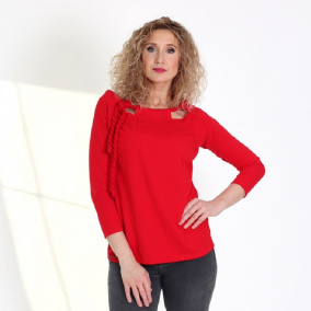 Červená raglánová halenka s vázáním