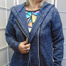 Svetro-přehoz s kapucí na zip - barva tmavě modrá s šedým melírem S - XXL