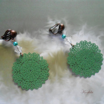 Náušnice klipsy zelené kytičky