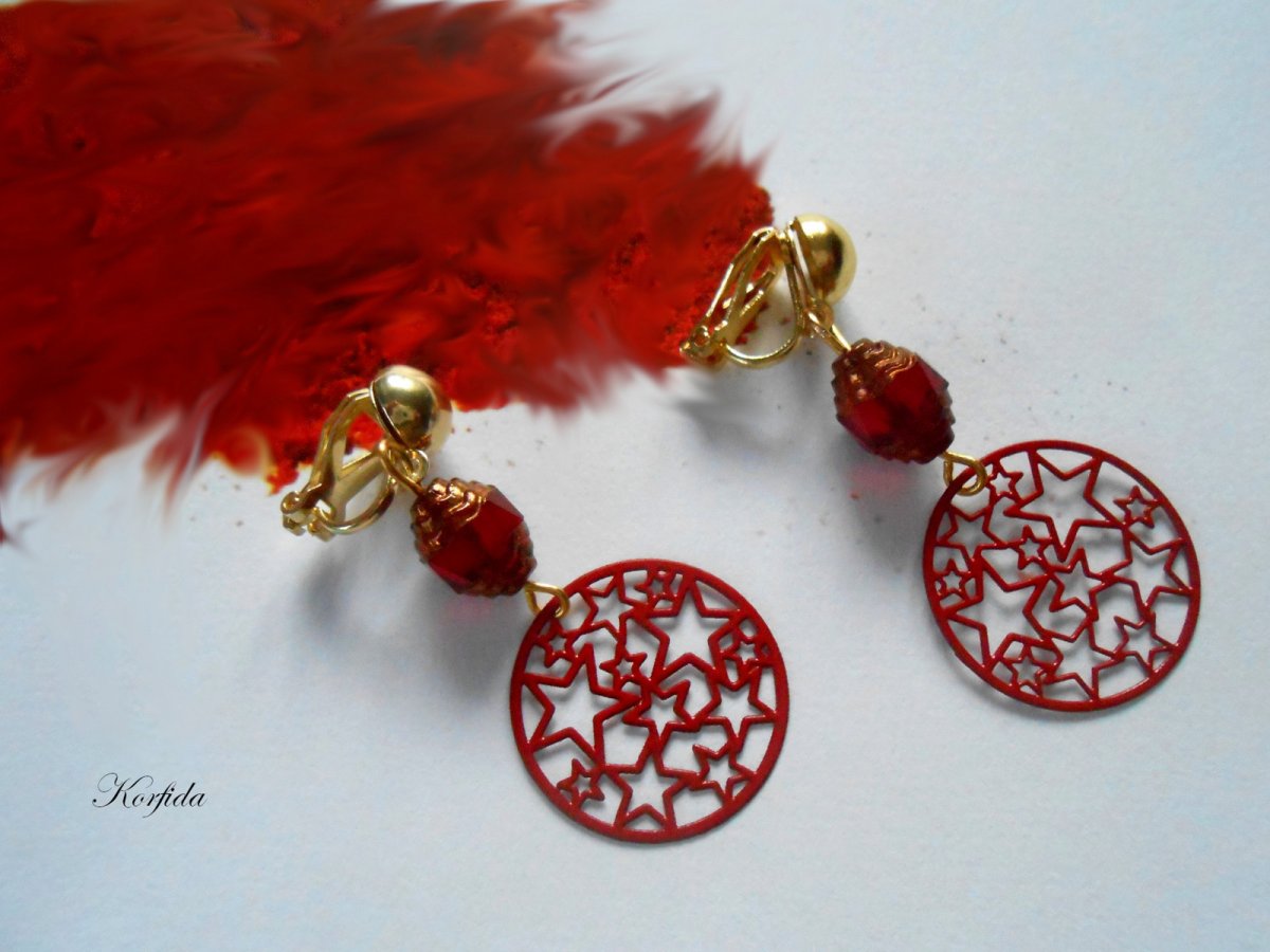 Náušnice klipsy červené hvězdičky v kolečku
