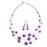 Fialový perličkový náhrdelník s náušnicemi