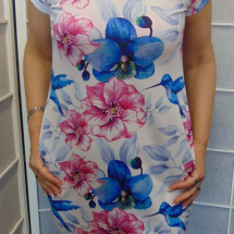Šaty s kapsami - květy a kolibřík S - XXXL