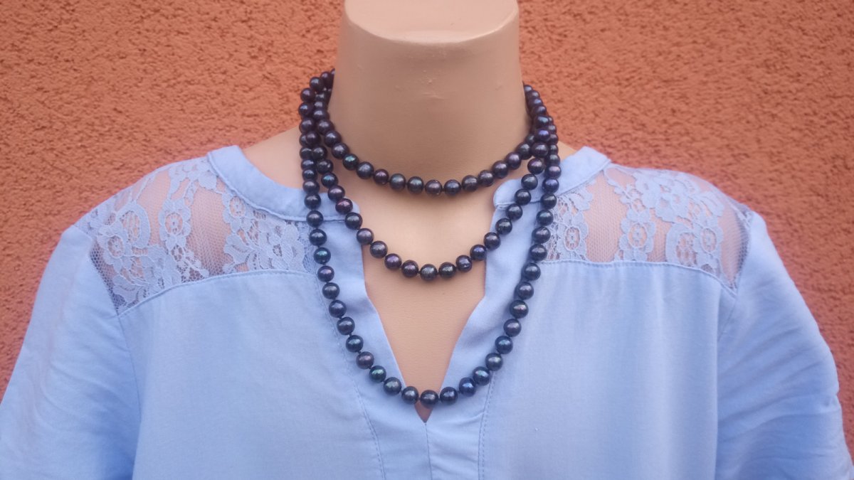 TAHITSKÉ PERLY 8 mm, náhrdelník o délce 123 cm + dárek šperkovnice