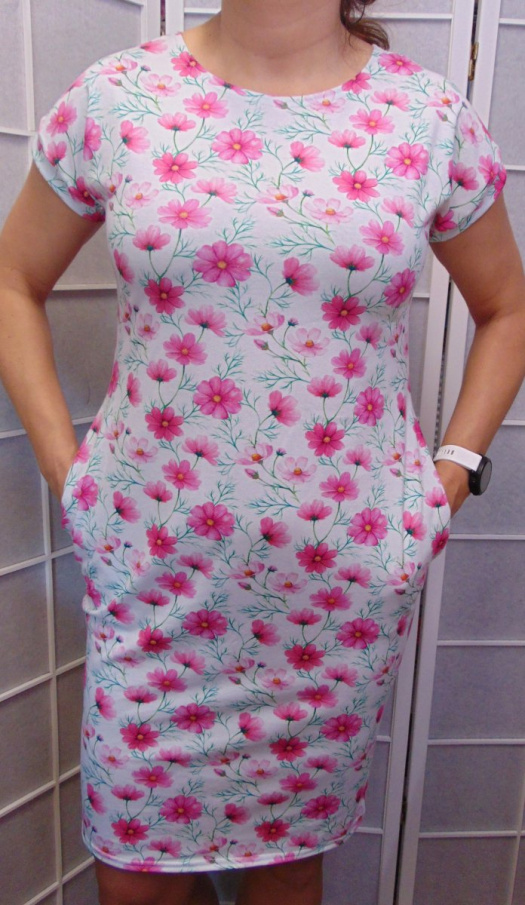 Šaty s kapsami - růžový kvítek (bavlna)