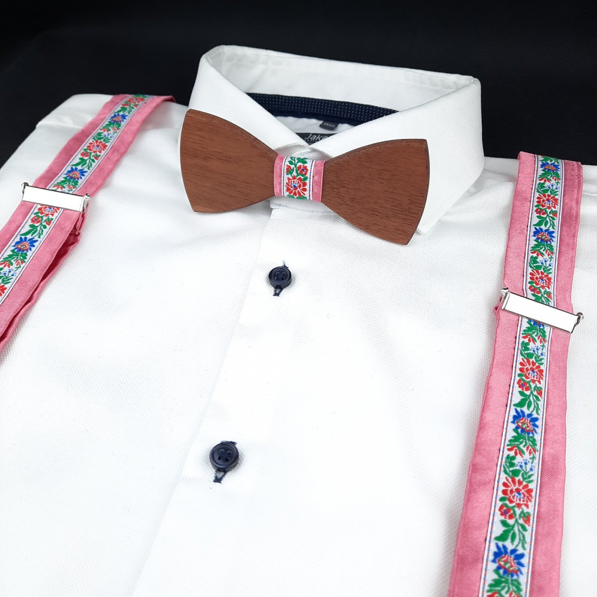 Růžový Set Dřevěný Motýlek a Šle