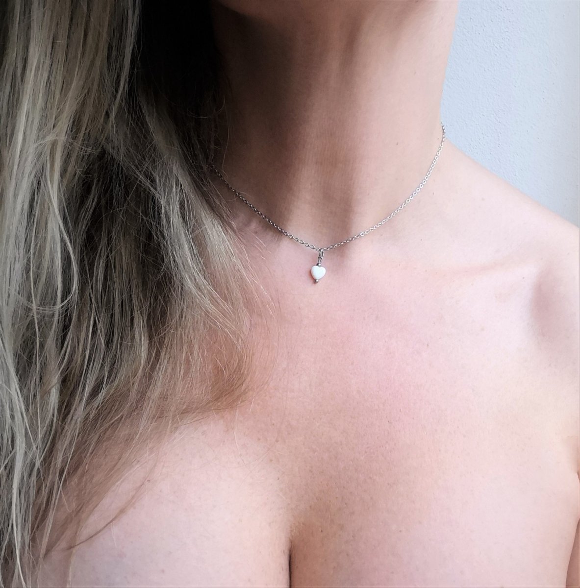 Náhrdelník*srdíčko z perleti*chir.ocel