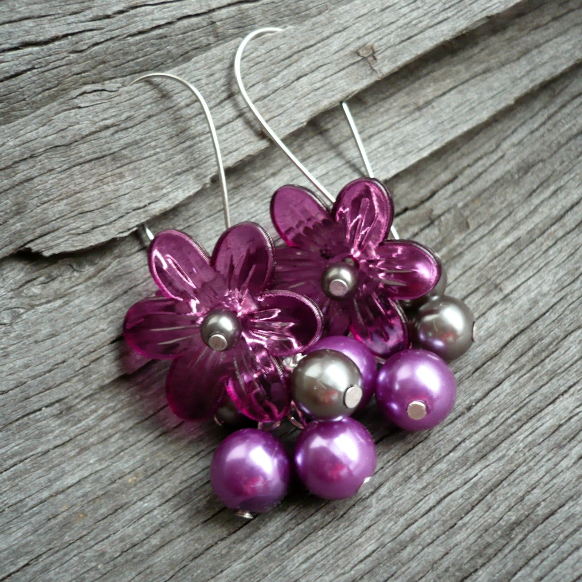 Fialové kytičky - náušnice