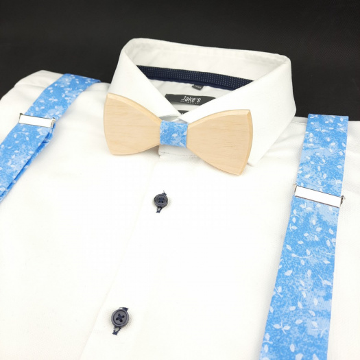 Modrý Set Dřevěný Motýlek a Šle