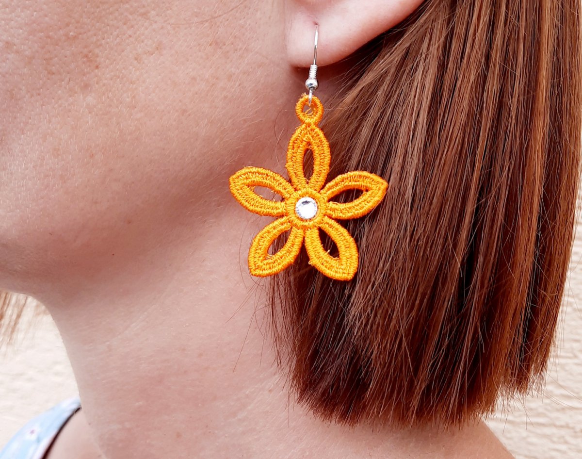 Dámske Vyšívané Krajkové Náušnice Dara Žluté