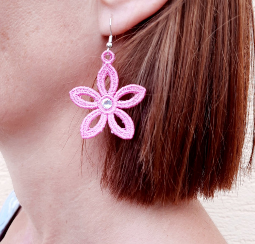 Dámske Vyšívané Krajkové Náušnice Dara Růžové