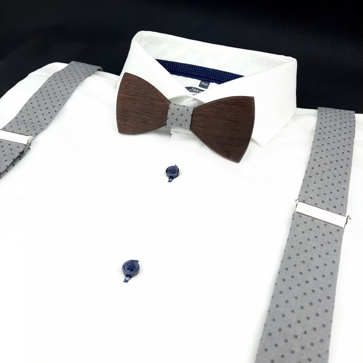 Šedý Set Dřevěný Motýlek a Šle