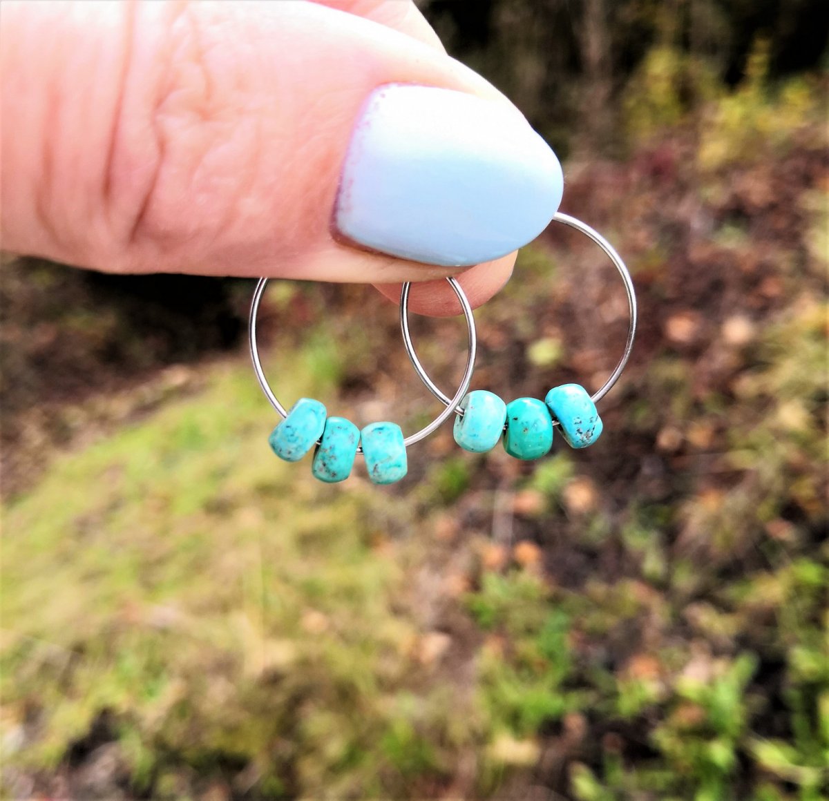 Náušnice*peruánský tyrkys*kruhy*chir. ocel