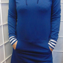 Mikinové šaty s kapucí - modré s pruhovanou kapucí S - XXXL