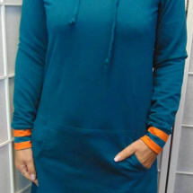 Mikinové šaty s kapucí - petrolejové S - XXXL