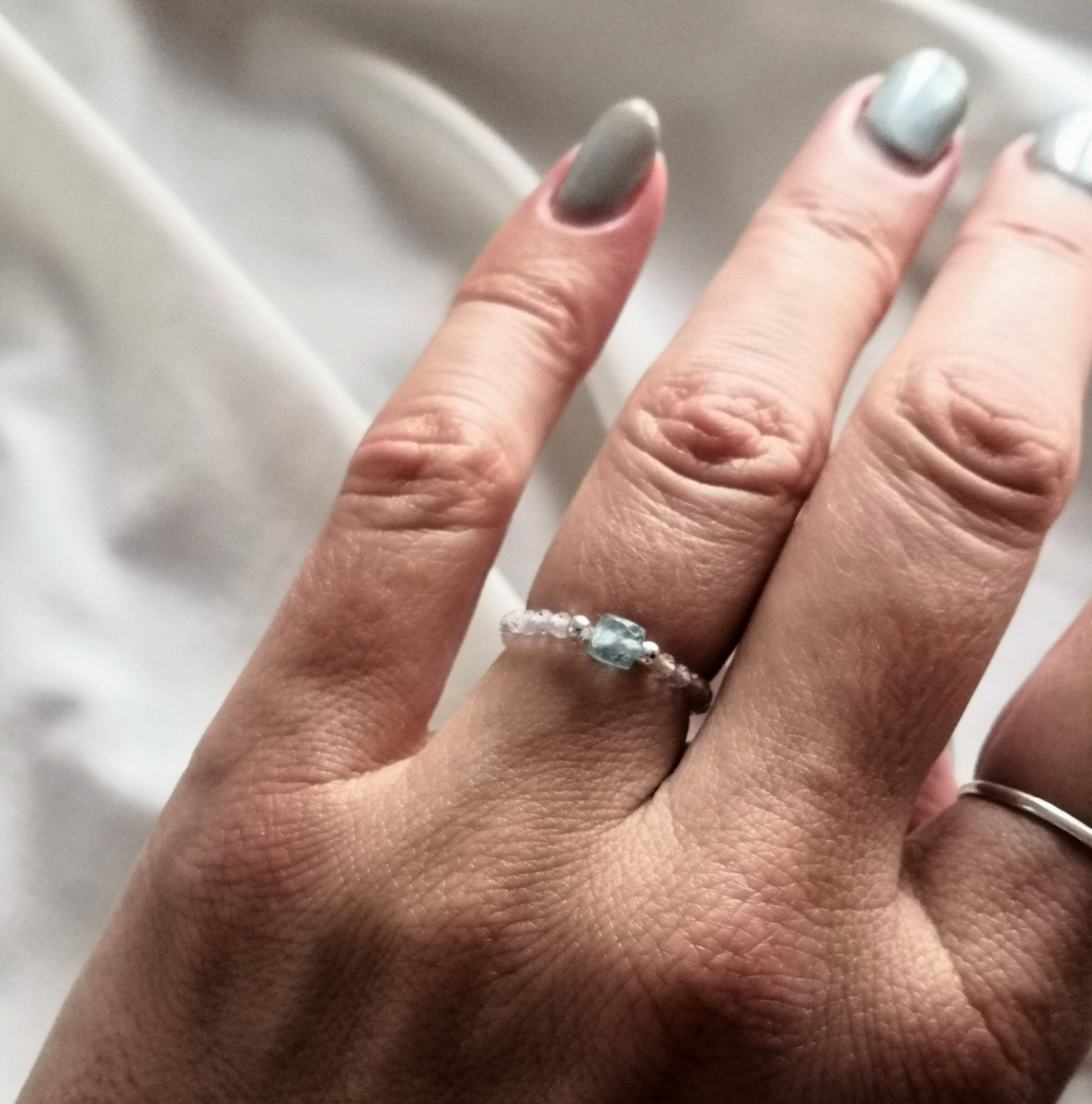 Prsten*apatit*kostička*ametrín*broušený*Ag