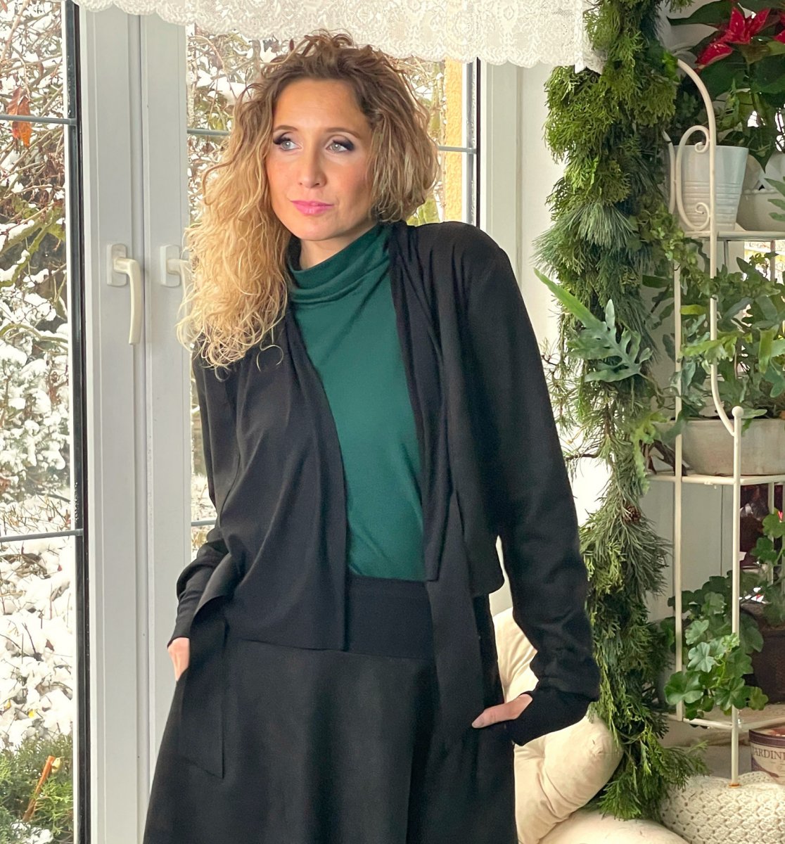 Sako černé s šálovým límcem krátké