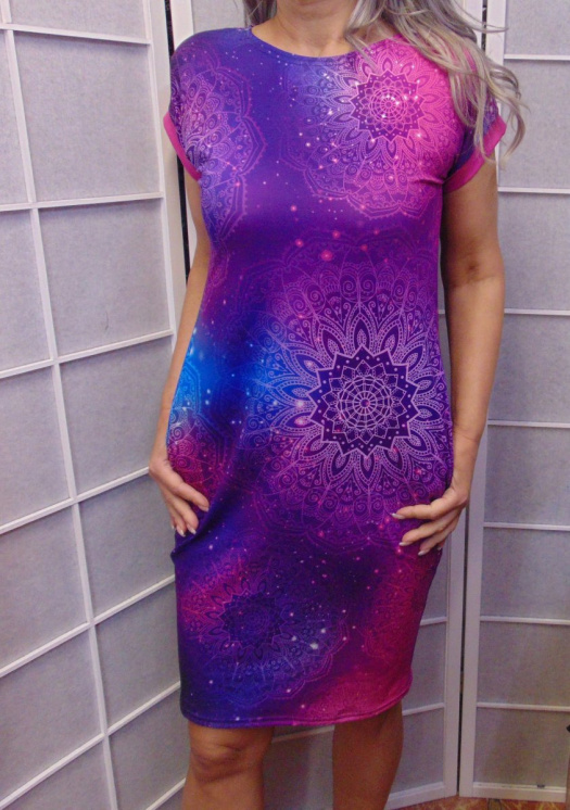 Šaty s kapsami - fialové mandaly (bavlna)