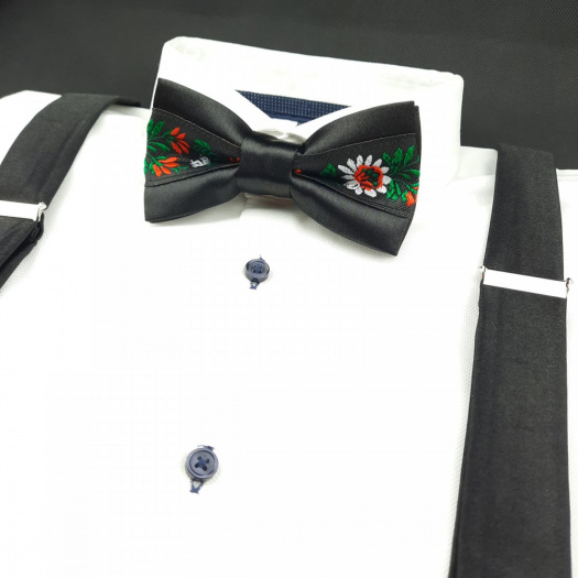 Folklorní Saténový Set Motýlek a Šle Černý