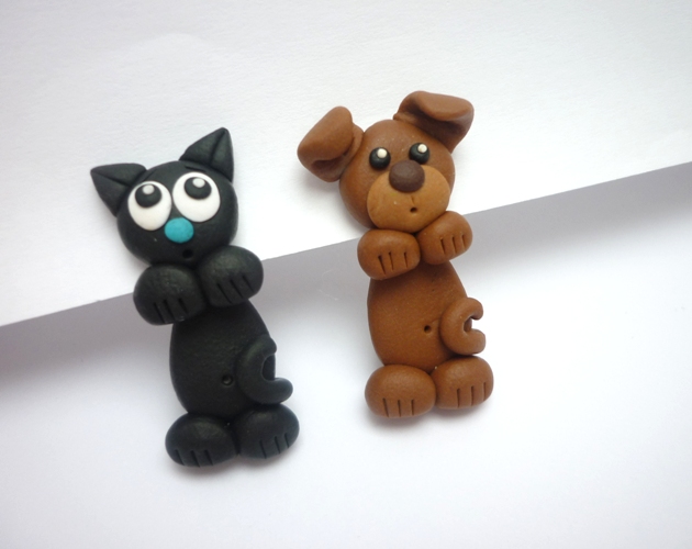 Pejsek a kočička - fimo náušnice skrz ucho - 1pár