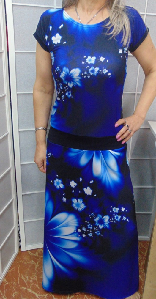 Dlouhé šaty - modré květy (polyester)