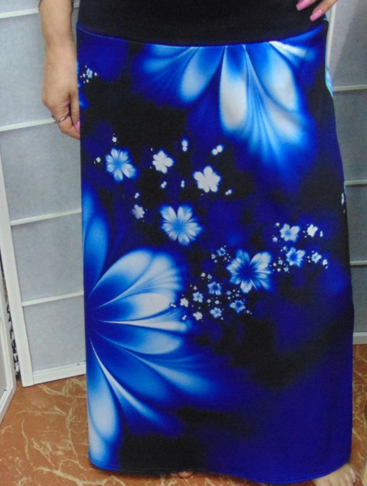 Dlouhá sukně - modré květy (polyester)