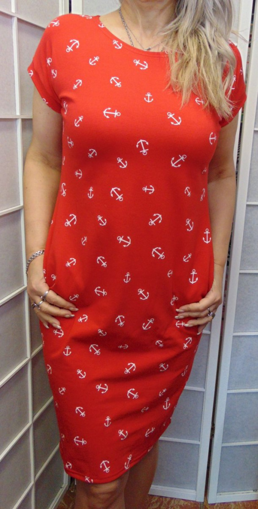 Šaty s kapsami - kotvičky na červené (bavlna)