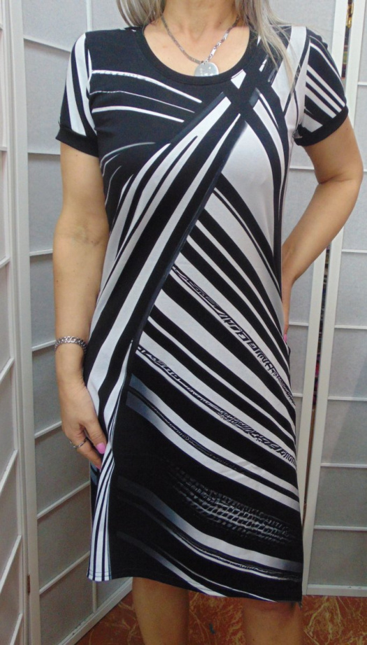 Šaty s výkrojem - černobílé, velikost S (bavlna)