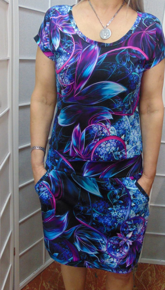 Šaty - modrofialová abstrakce (bavlna)