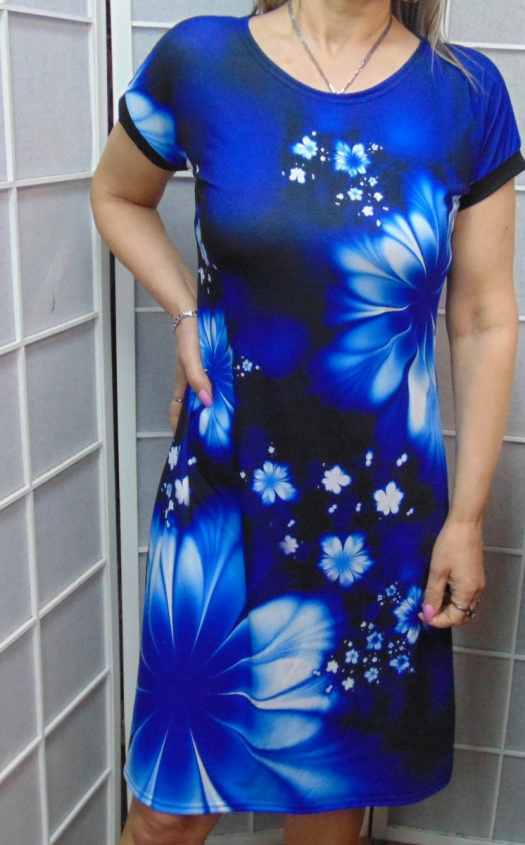 Šaty - modrý abstrakt (polyester)