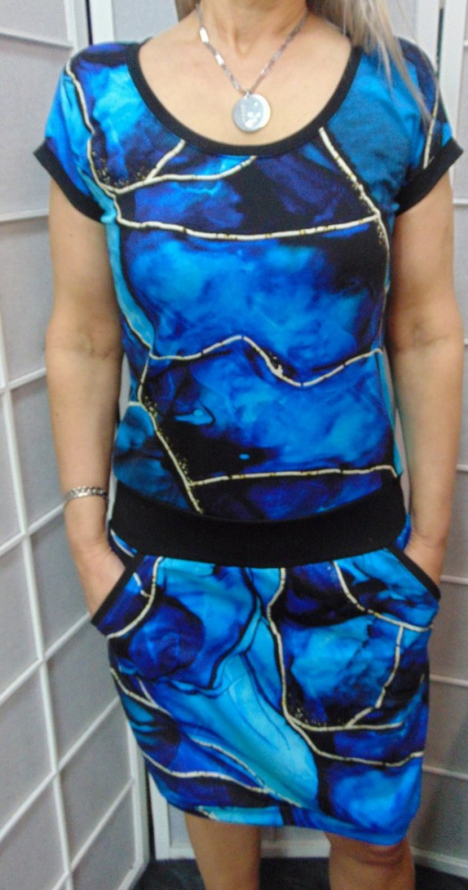 Šaty - modrý mramor (bavlna)