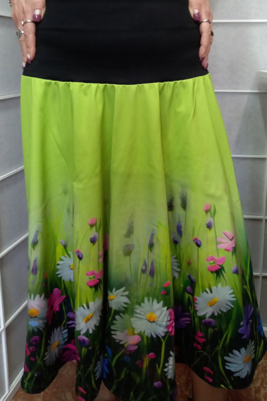 Půlkolová sukně s vysokým pasem - luční kvítí, velikost M/L - POSLEDNÍ KUS!
