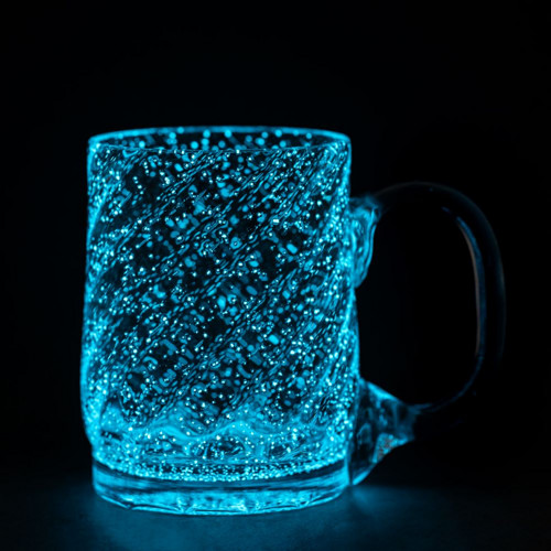 Fluorescenční - svítící skleněný půllitr - MODRÝ