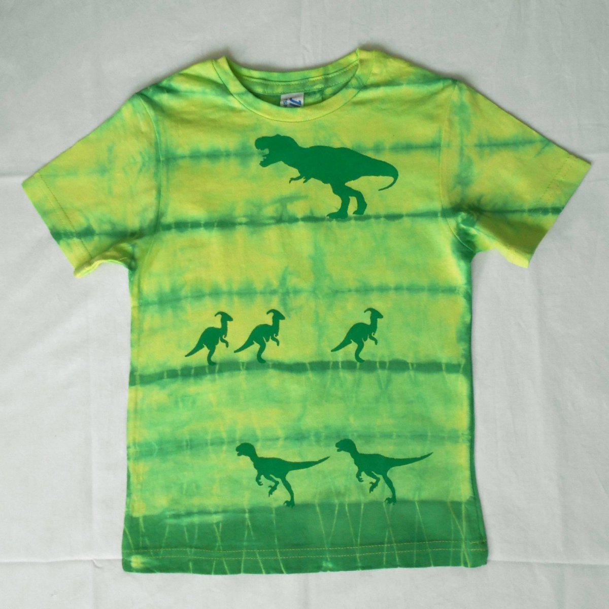 Dětské batikované tričko s dinosaury – zelené, velikost 3-4 roky