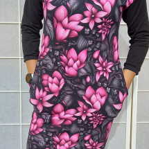 Šaty s kapsami - růžové květy S - XXXL