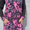 Mikinové šaty s kapucí - růžové květy S - XXXL
