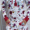 Mikinové šaty s kapucí - květy na bílé S - XXXL