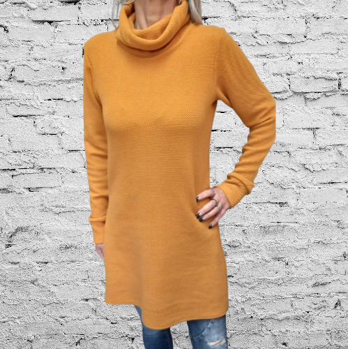 Tunika s rolákem 3D efekt - barva hořčicová (teplákovina)