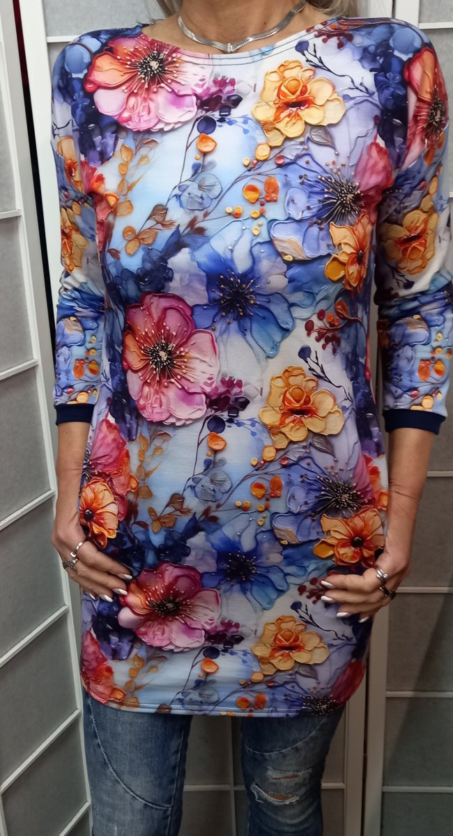 Tunika s kapsami - květy (teplákovina)