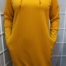 Mikinové šaty s kapucí - barva hořčicová S - XXXL