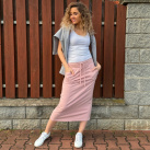 Světle růžová sukně s kapsami dlouhá