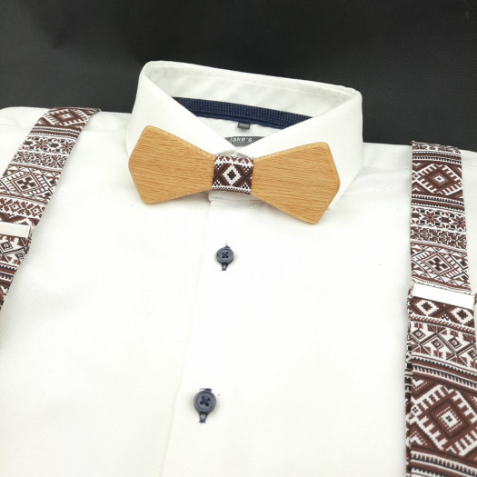 Hnědý Folklorní Set Dřevěný Motýlek a Šle