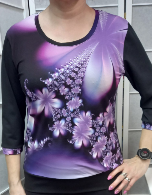 Tričko s 3/4 rukávem- fialový abstrakt (bavlna)