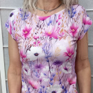 Tričko - květy na růžové (bavlna)