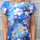 Tričko - květy na modré (bavlna)